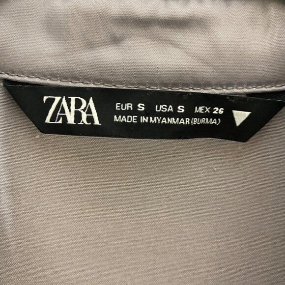ZARA Satin Effect Snap Front Oversized Shacket Silver Long Sleeve Pocket Shirt S - Picture 5 of 8